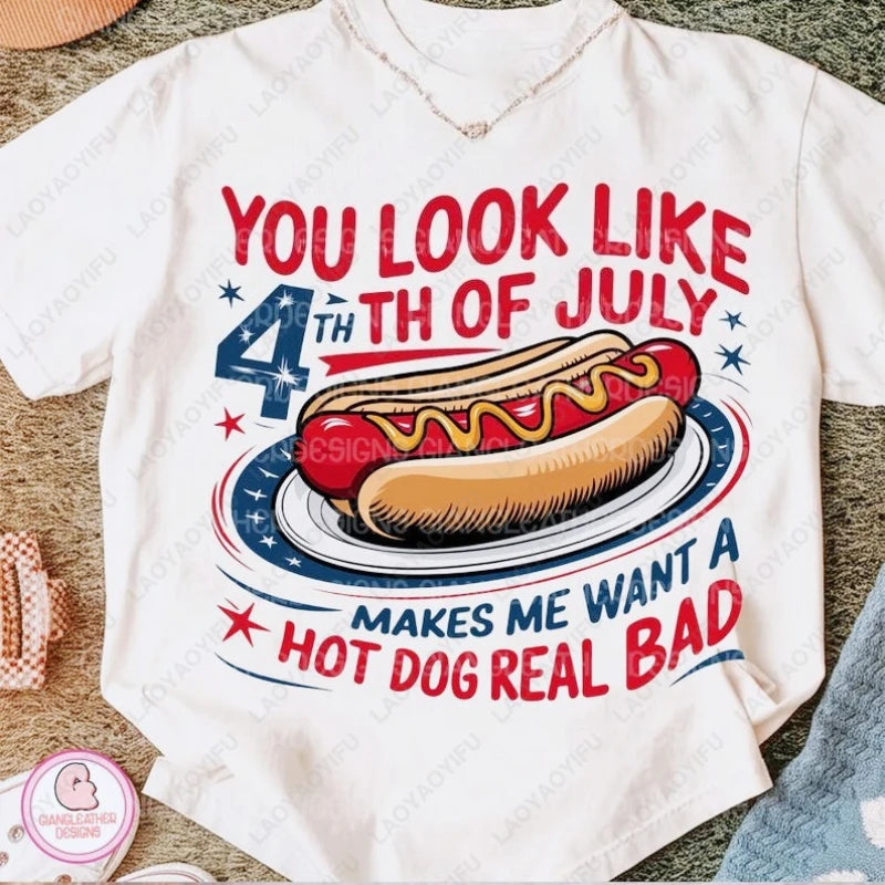 You Look Like The 4th of July Retro Tshirt Makes Me Want A Hot Dog Real Bad Brushstroke USA Camisetas Wen Women Cute Cotton Tops You Look Like The 4th of July Retro Tshirt Makes Me Want A Hot Dog Real Bad Brushstroke USA Camisetas Wen Women Cute Cotton Tops